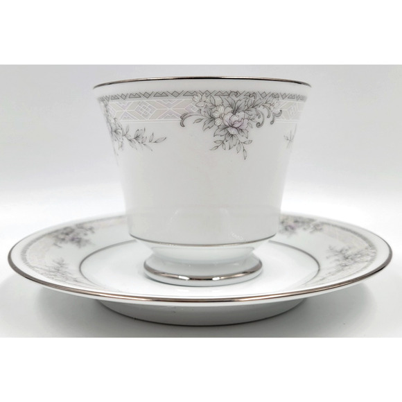 2 Noritake Sweet Leilani 3482 Cup & Saucer Set Gray Pink Roses Platinum Trim - Picture 11 of 15